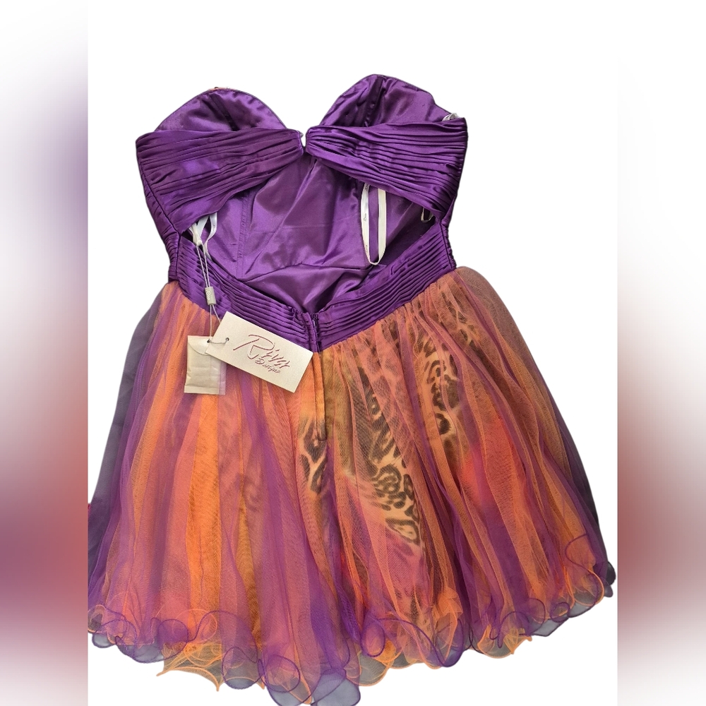 12 RIVA DESIGN Purple and Orange Strapless Dress - Picture 9 of 13